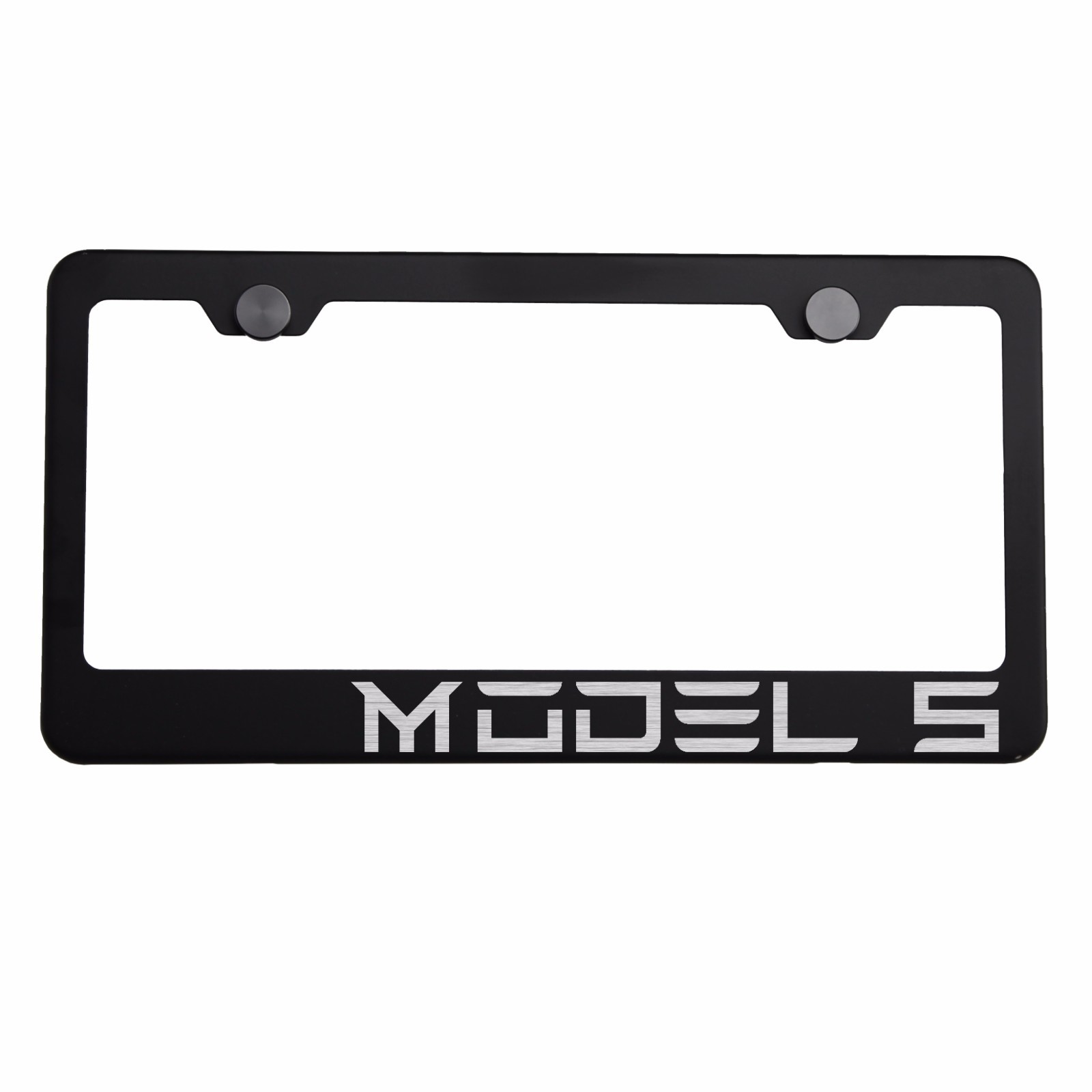 Matte Black License Plate Frame Silver MODEL S Laser Etched Metal Screw Cap