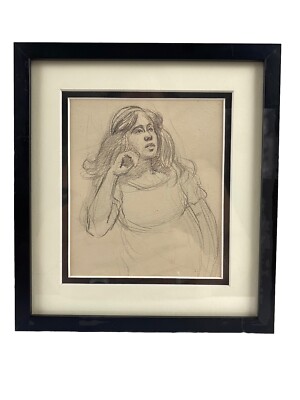 1900s Drawing Seated Woman Albert Ludovici Jr Framed Listed Artist Study Sketch