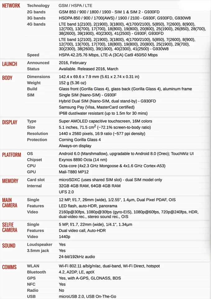 Samsung Galaxy S7 G930F Original Unlocked 4G LTE 5.1Inch 32GB NFC SmartPhone - Image 4 of 4