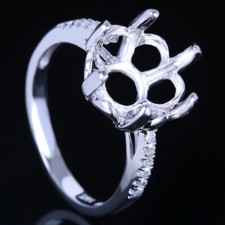 Natural Diamond 10-12mm Round Semi-Mount Setting Sterling Silver Engagement Ring