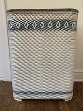 Vintage Mid Century Laundry Clothes Hamper Black White Wicker Hinged Lid Red-Man