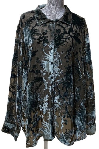 Avenue Bluse transparent Samt Burnout grün L/S Tunika Top Damen Übergröße 30/32 neu mit Etikett - Bild 14 von 22