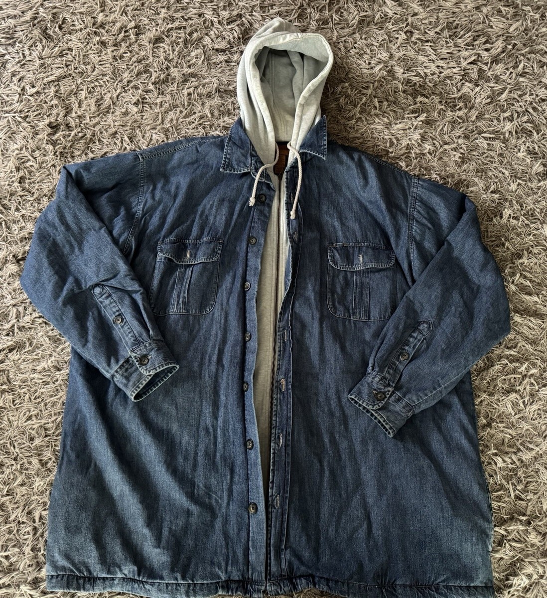 Vintage St John Bay Jean Jacket Men 3XL Tall Blue Heavy Hoodie