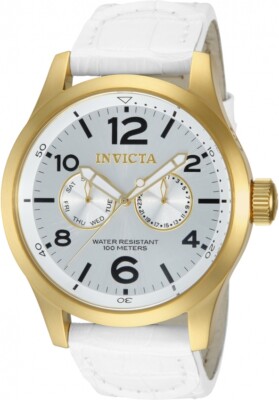 Invicta Men's 12174 Specialty Quartz 48mm Silver Tone Dial White Leather Watch