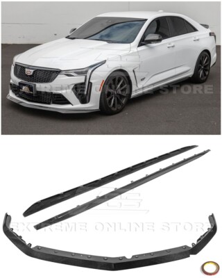 For 20-Up Cadillac CT4-V Blackwing CARBON FIBER Front Lip Splitter & Side Skirts