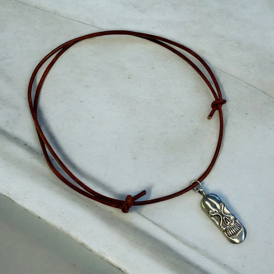 Leather Necklace Urban Skull Dog Tag | Street Style Pendant | Ride the Street - Image 2 of 2