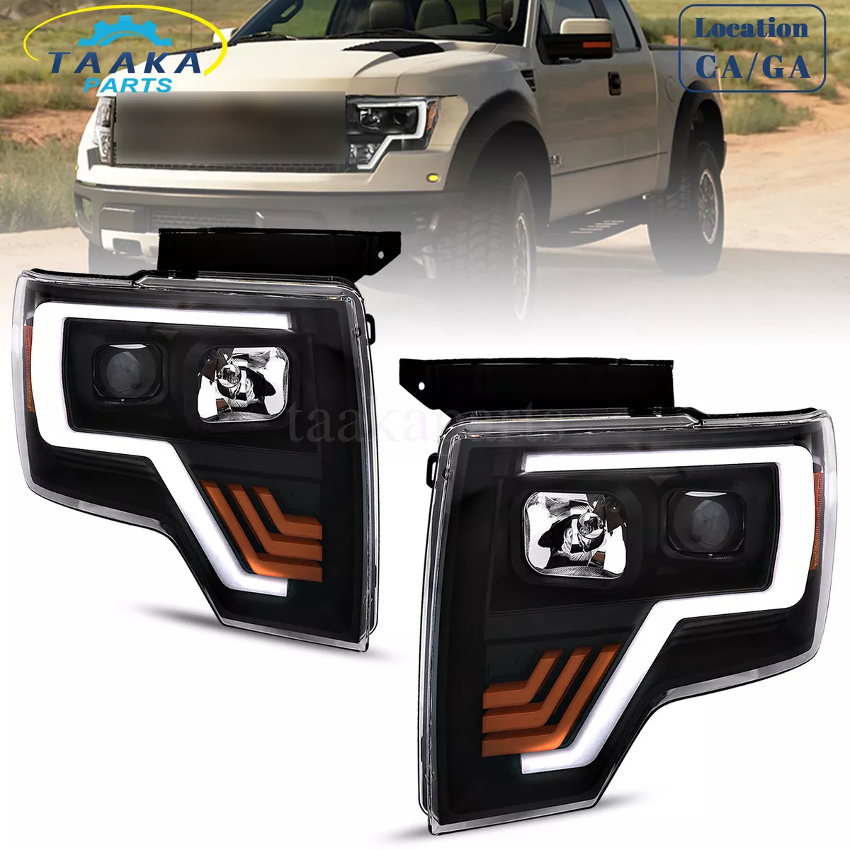 For 09 14 Ford F 150 F150 Pair Black LED Plank Projector