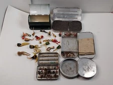 Vintage Fly Fishing Lure And Tackle Box Lot Perrine Poppers Flies