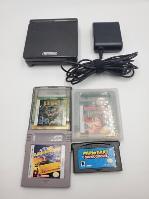 Gameboy Advance SP Black/Onyx/Graphite AGS-001 with 4 Games Lot