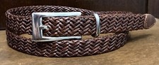 Nine West Brown Woven Leather 2 Layer Belt Brass H’ware Sz XL 3/4”Wide 