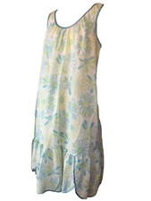 Vintage Sleep Ease Fortrel/cotton Floral Nightie With Satin Trim Turquoise/green