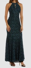 R M Richards Women's Green Glitter Lace Halter Gown Dress Size 16