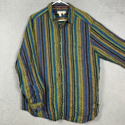 The Territory Ahead 100% Linen Shirt Mens XL Multi Stripe Button Up Long Sleeve