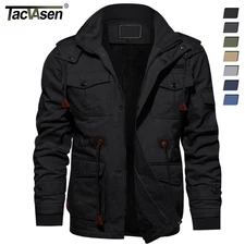 Men's Cargo Jacket Fleece Lined Winter Thermal Pockets Hiking Full Zip Work Coat