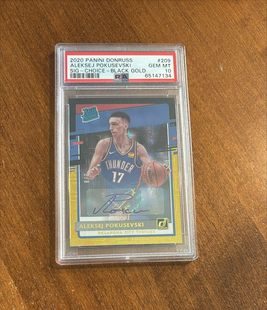 Aleksej Pokusevski 2020 Donruss Rated Rookie Black Gold Auto Thunder /8 PSA 10