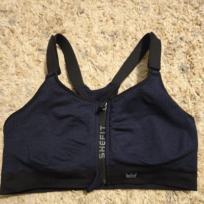 SHEFIT Adjustable Sports Bra Zip Front Navy Luxe Low Impact Wirefree Running