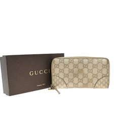 GUCCI Logo Guccissima GG Pattern Long Zipper Wallet Leather Beige GHW 09KP533