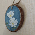 Hand Painted Wood Ornament Round Hanging Holiday Floral Contemporary Nature — photo 2