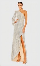 Mac Duggal Silver Sequined One Shoulder Dress, Size 4, NWT