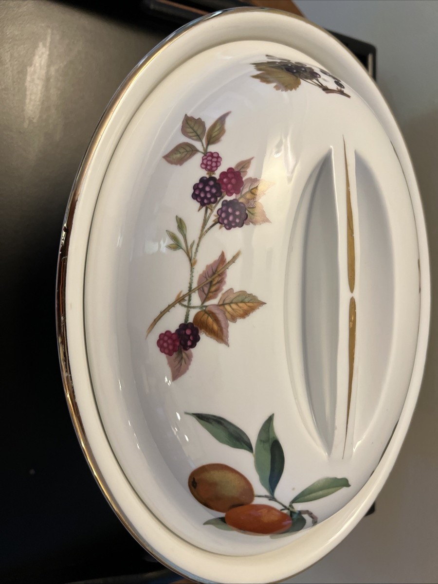 Vintage Royal Worcester Evesham Gold Porcelain Oval Casserole Size