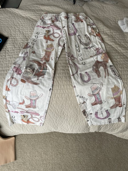 SABBI Women's Size S Cotton Relaxed Pants Western Cowboy Print White
