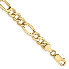 10k Yellow Gold 7.3mm Semi-Solid Figaro Chain Bracelet 8"