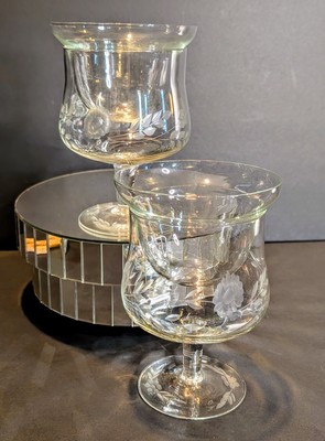 Set 2~Arcadia Shrimp Cocktail Martini Chill Glasses~Pedestal Stem~Etched Floral