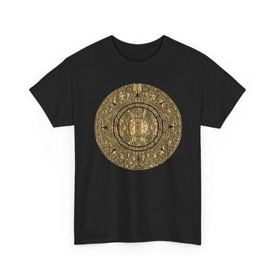 #ad Gold Aztec Calendar T Shirt Mayan Sun Stone Mexican Heritage Tribal Art Gift $13.99