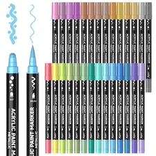 Shuttle Art 28-Color Metallic Glitter Acrylic Markers TwinTipWaterproof QuickDry