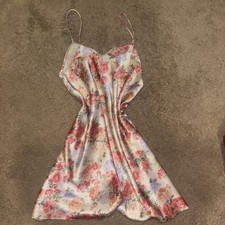 Barbizon Womens Satin Floral Slip Nightgown V-Neck Spaghetti Straps S