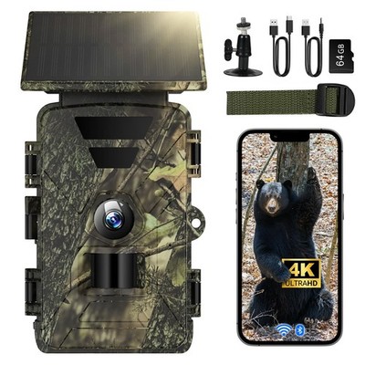 Solar Trail Camera WiFi 4K 60MP with 64GB Memory Card Game Cameras with Night...