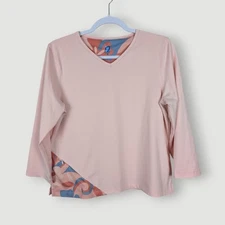 Title Nine Womens  Rash Guard Swim Shirt Size L Pink Floral Beach Zip Pocket