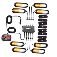 8PCS LED Strobe Lights 12V Sync Feature Amber White 12LED AMBER/WHITE