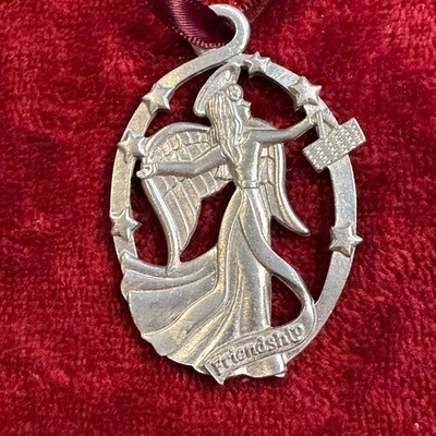 Longaberger 1999 Friendship Angel Pewter Christmas Ornament Basket Star Oval