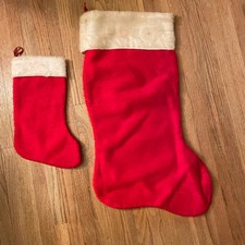 2 Vintage Christmas Stockings 1 Small 1 Large Red  White Basic