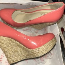 Shiny Pink Wedge Cord Rope Heel Summer Shoes Size 5