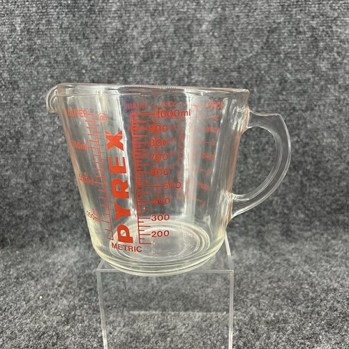 Vintage Pyrex 4-Cup # 532 D manico vetro misurino 1 quarto USA scritta rossa - Foto 3 di 10