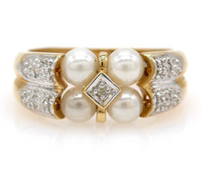 Size 51 Ring 585 GOLD 14K Yellow Gold Anello Bague Diamond Pearl Oro G4375/25