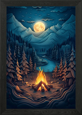 Wald Lagerfeuer Relief Gerahmtes Wandbild Poster Leinwanddruck Bild