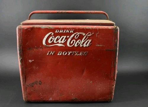 Vintage Drink Coca Cola In A Bottle Metal Cooler Icebox Large 16”x17”x12”
