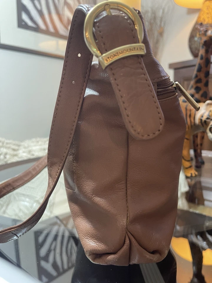 Stone Mountain 真皮栗色棕色纯银桶斜挎包钱包 — 第 4/4 张图片