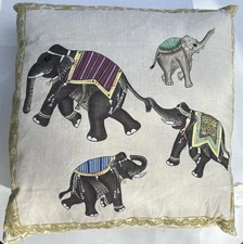 JOHN ROBSHAW 4 ELEPHANT PARTY JAMBRIA COTTON LINEN DECORATIVE PILLOW EXOTIC NEW