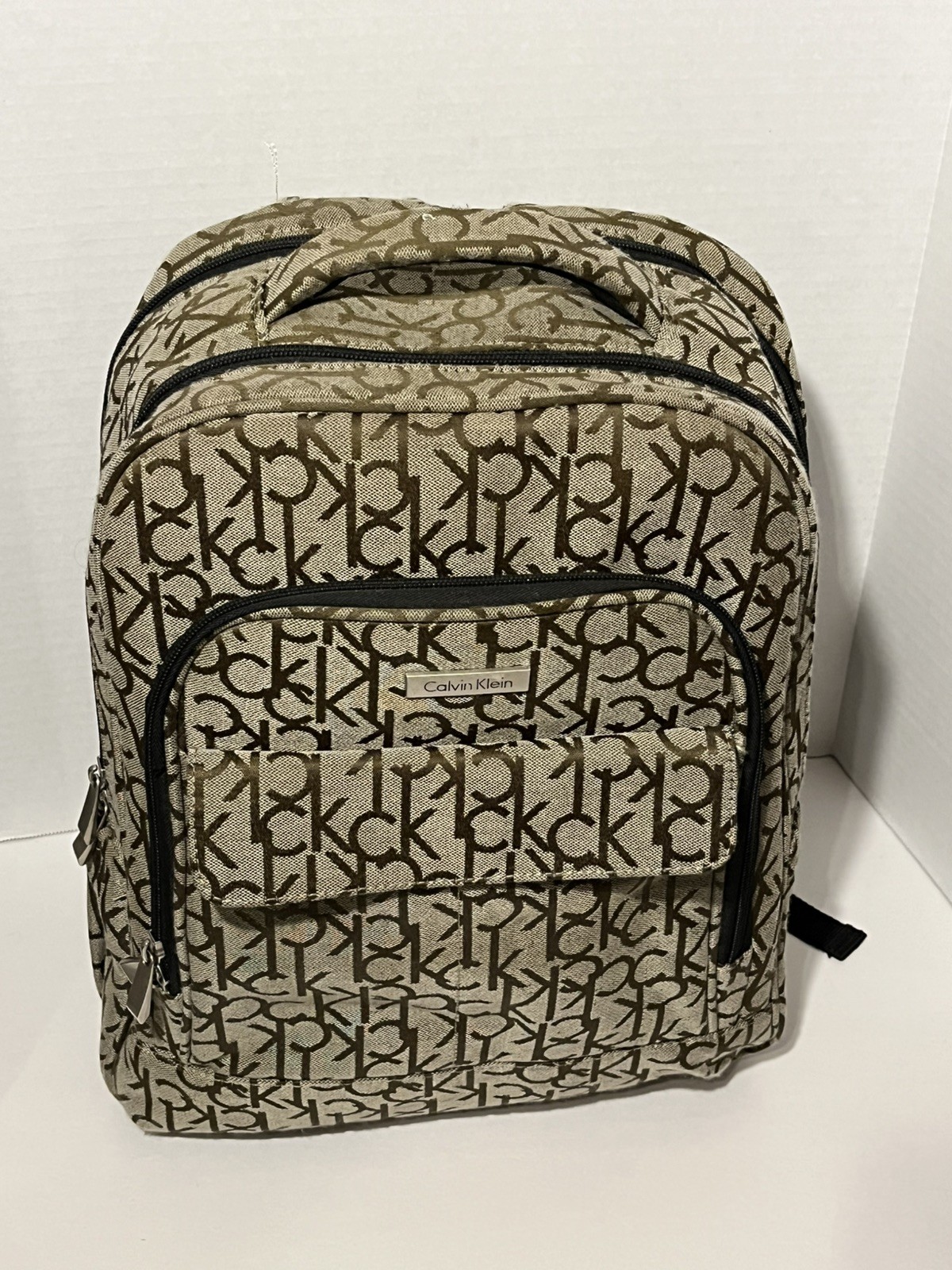 Calvin Klein monogram Backpack Womens men jacquard zip Laptop Pouch Water bottle