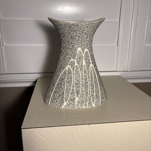 MC Contemporary Textured Gray Ceramic Vase Fluted Mouth White Textured 7.2”