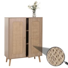 Highboard HWC-M38, Kommode, Staufächer, Kubu Rattan Holz 106x80x41cm Eiche-Optik