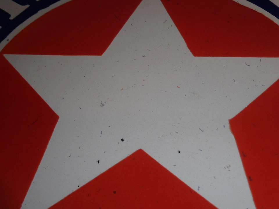 VINTAGE "MOBIL WHITE STAR GASOLINE" 11 3/4" PORCELAIN METAL OIL SIGN! PUMP PLATE - Image 4 of 4
