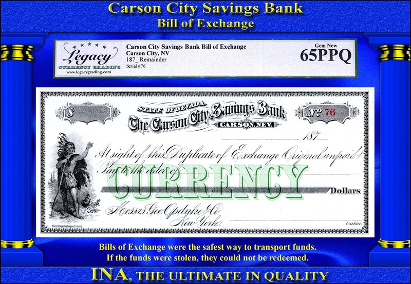 1870s Carson City Savings Bank Nevada Payable at Geo Opdyke NY LEGACY 65 PPQ A