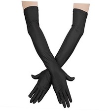 Women's Long Satin Finger Gloves Long Flapper Evening Opera Gloves Elbow Black