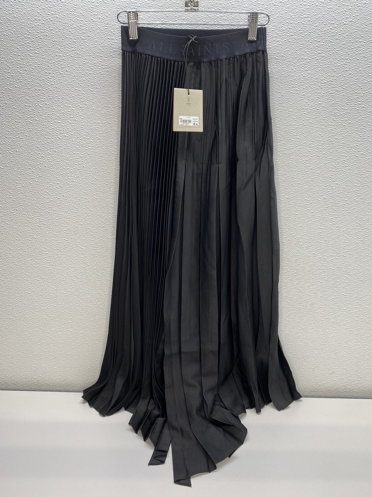 AllSaints Womens Midi Skirt Black Size 2 Jax Pleated Asymmetric Polyester