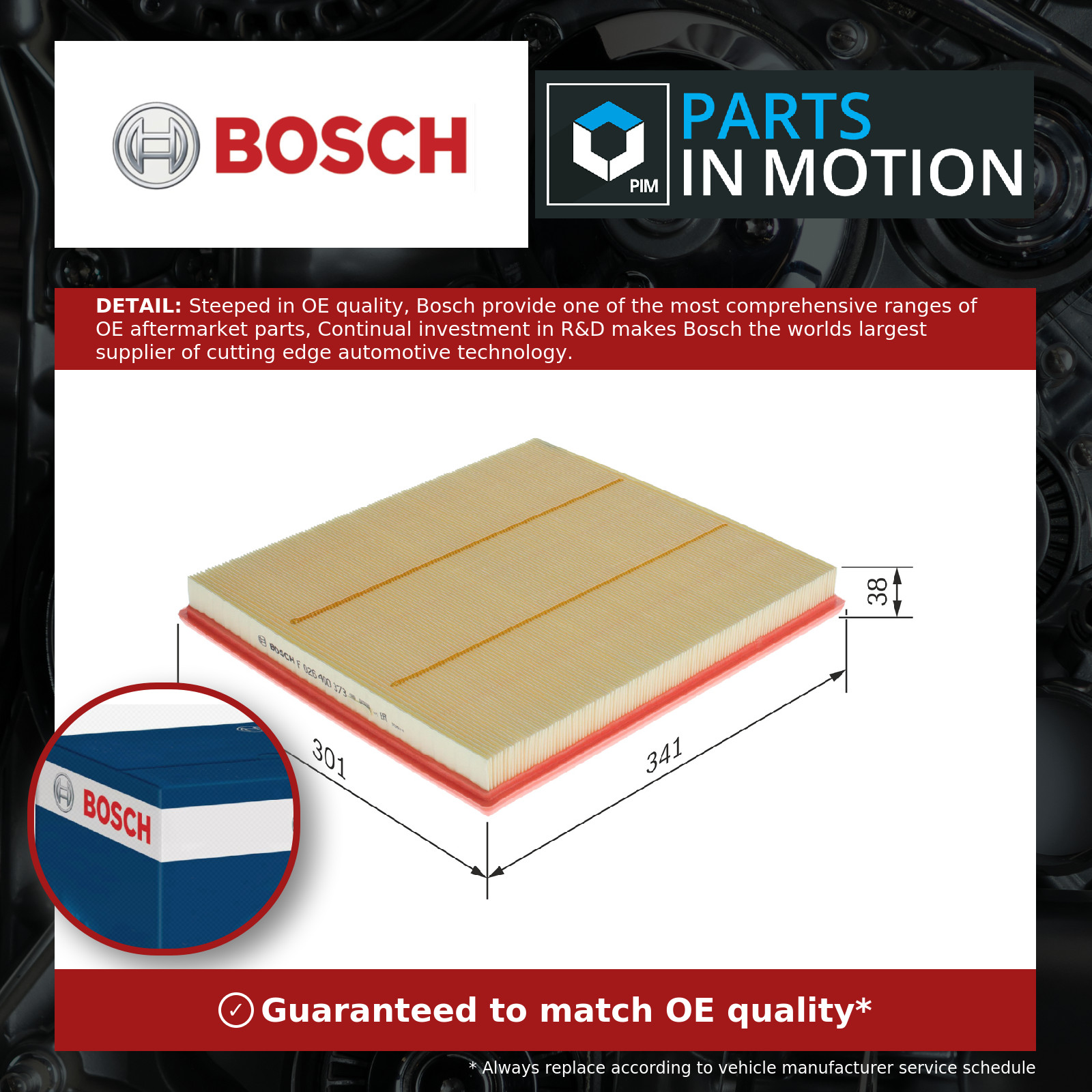 Fits BOSCH FILTRY F 026 400 373 AIR FILTER - Image 6